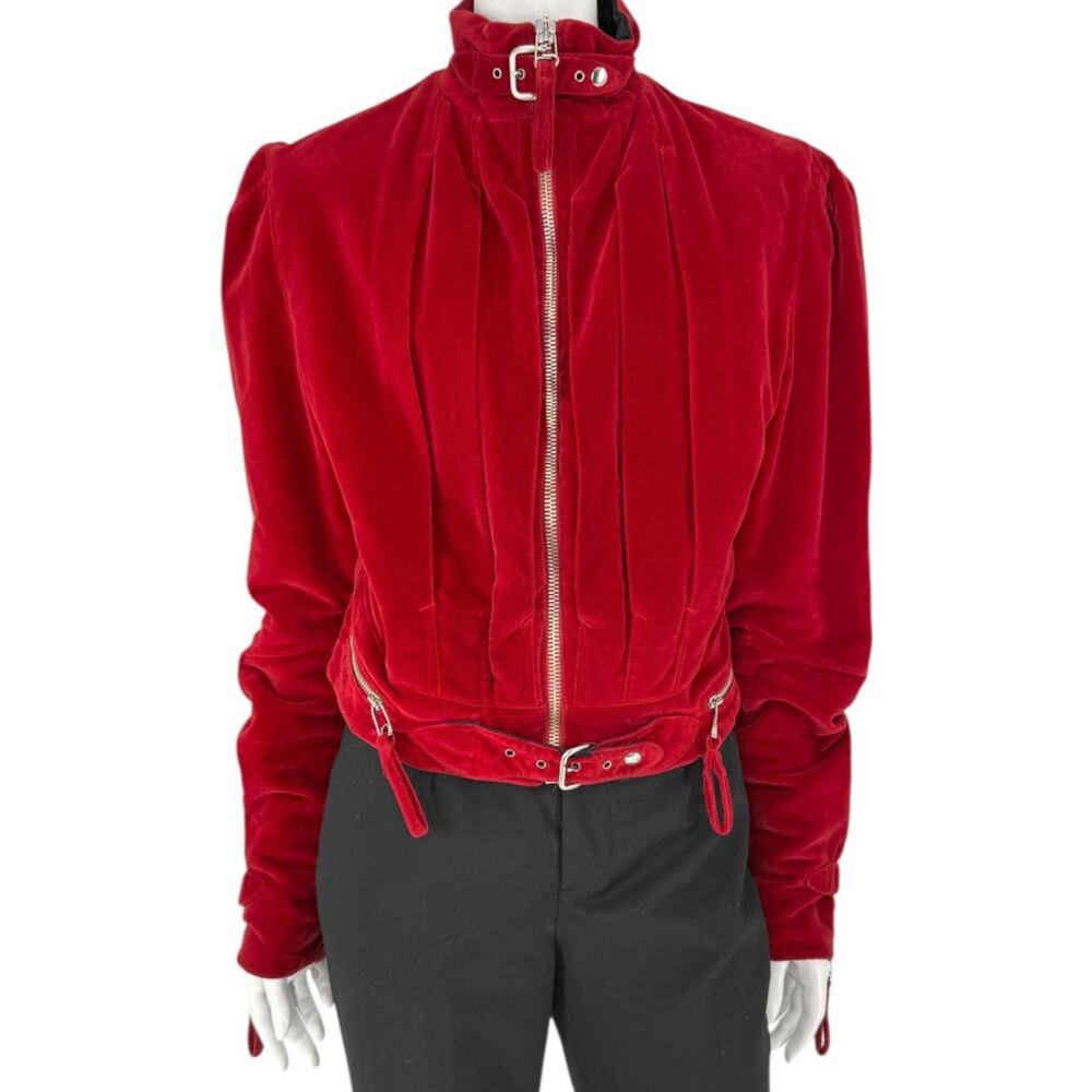 Jean Paul Gaultier Homme Oxblood Velvet Moto-Style Jacket – Size 52 (Men’s)